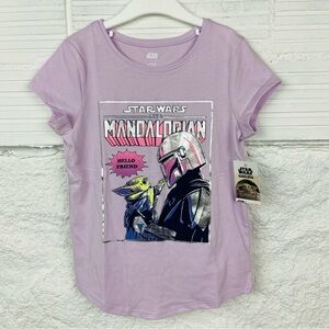 NWT STAR WARS MANDALORIAN HELLO FRIEND baby Yoda lavender T-shirt size 7